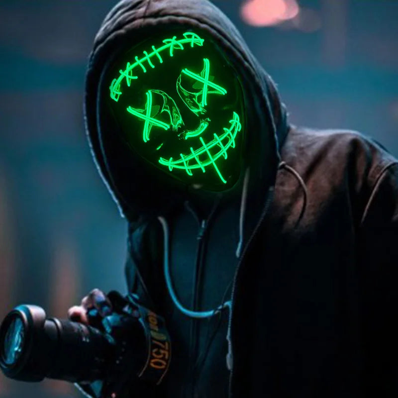 Masque LED Purge Lumineux pour Halloween et Fêtes – Effet Étrange et Personnalisable