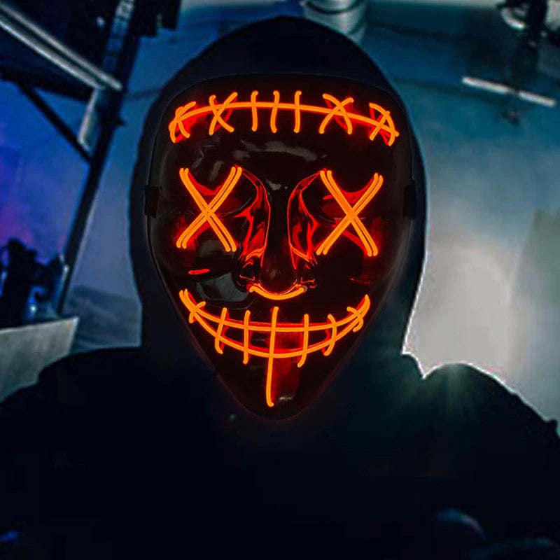 Masque LED Purge Lumineux pour Halloween et Fêtes – Effet Étrange et Personnalisable