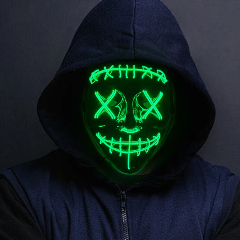 Masque LED Purge Lumineux pour Halloween et Fêtes – Effet Étrange et Personnalisable