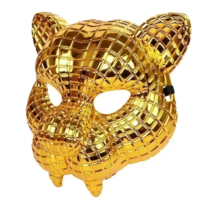 Masque VIP Squid Game Doré avec Motif Léopard – Accessoire de Costume pour Halloween et Cosplay, 20x20 cm en ABS Durable