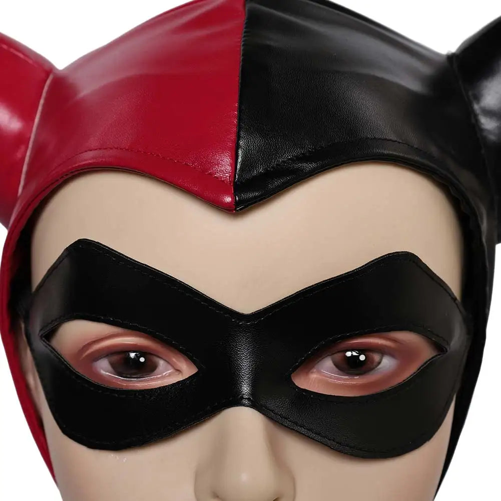 Jester Mask in Faux Leather with Jester Hat for Cosplay and Halloween