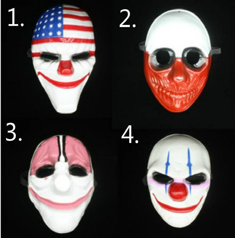 Masque de Clown Halloween en PVC pour Cosplay – Masque Complet Inspiré de Payday 2