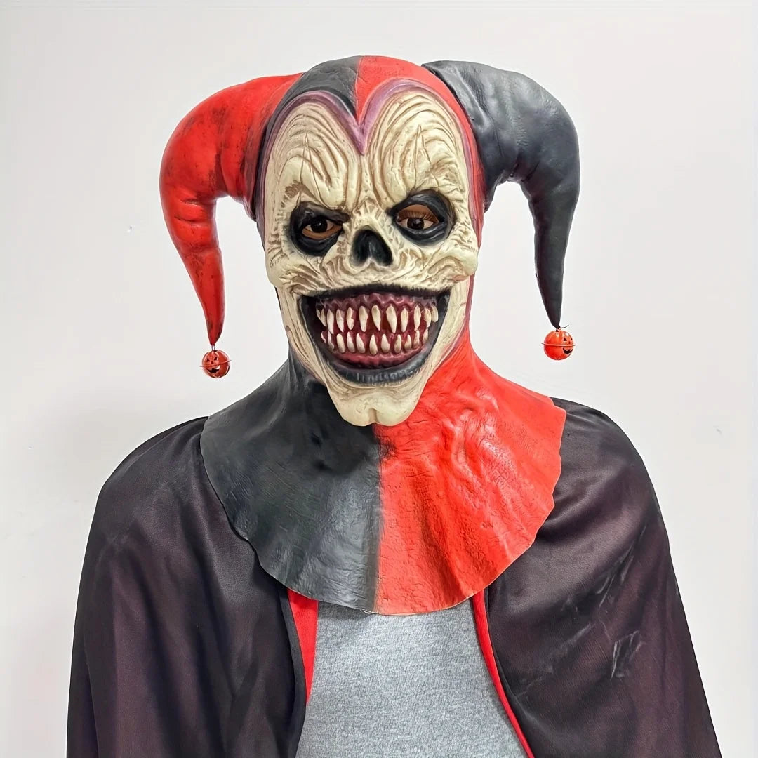 Latex Clown Mask with Horns - Scary Skull for Halloween and Cosplay