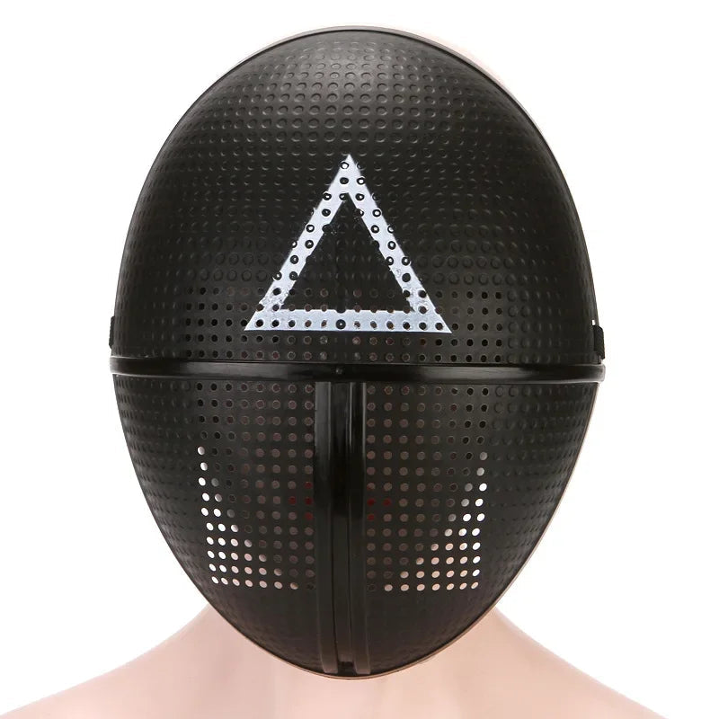 Masque de Cosplay Calamari Complet avec Motifs Carrés, Ronds et Triangulaires – Costume de Fête Inspiré d'une Série TV Coréenne