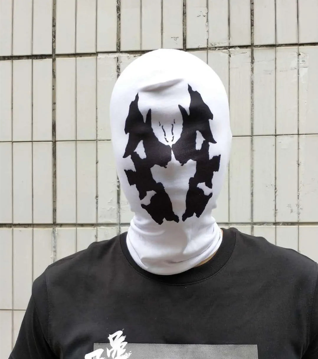 Masque de Cosplay Rorschach en Polyester pour Halloween – Masque Complet avec Imprimé Symétrique