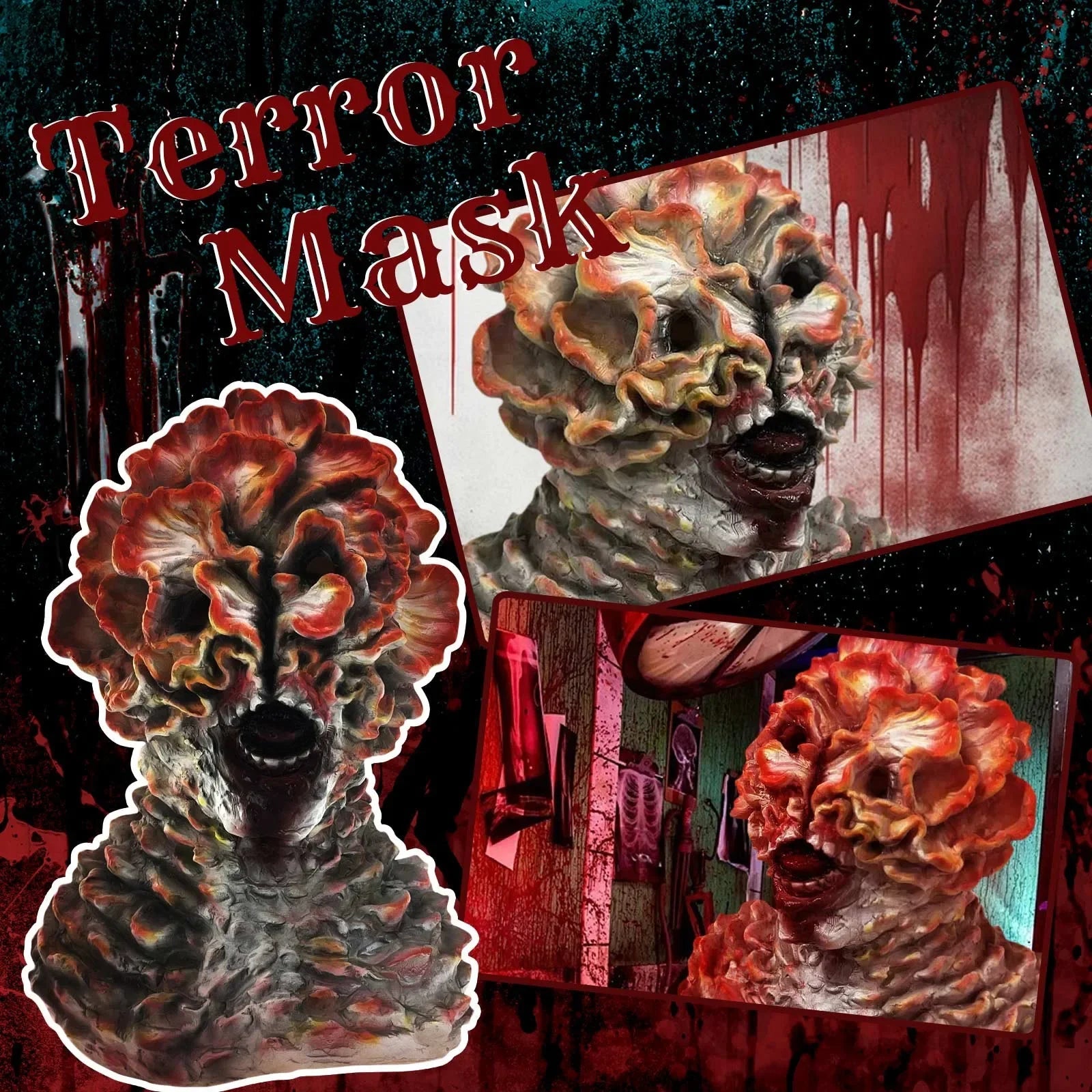 Masque de Monstre en Latex pour Cosplay – Effet Horrifique Complet pour Halloween, Couverture Tête et Cou, Détails Réalistes
