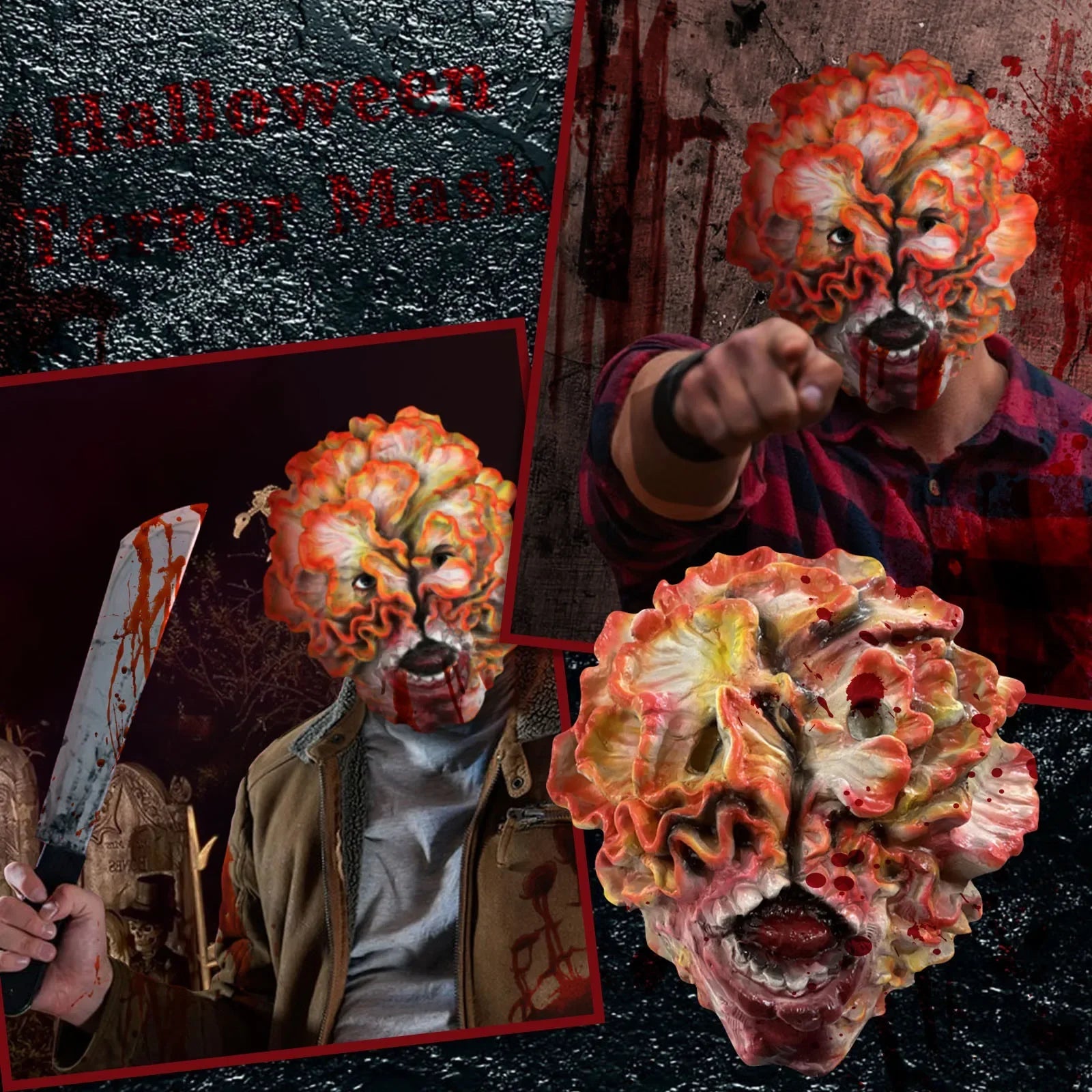 Masque de Monstre en Latex pour Cosplay – Effet Horrifique Complet pour Halloween, Couverture Tête et Cou, Détails Réalistes