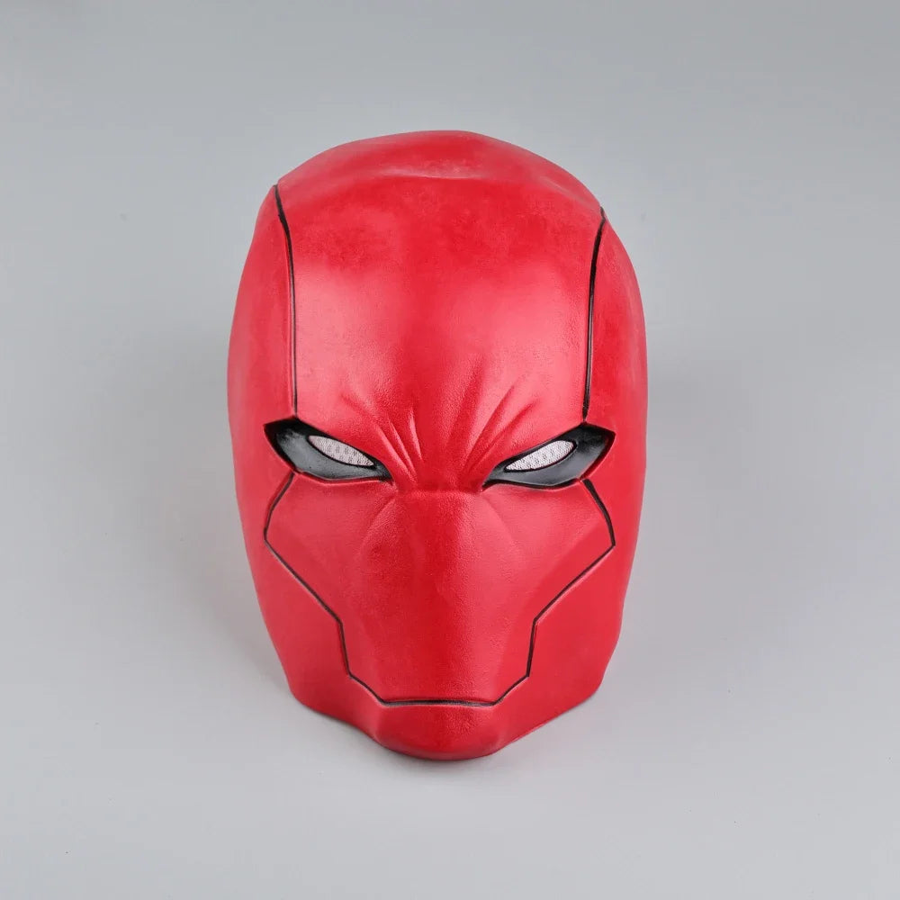 Masque en Latex Red Hood pour Cosplay et Halloween – Surface Rouge Lisse avec Détails Noirs, Taille Unique Adulte