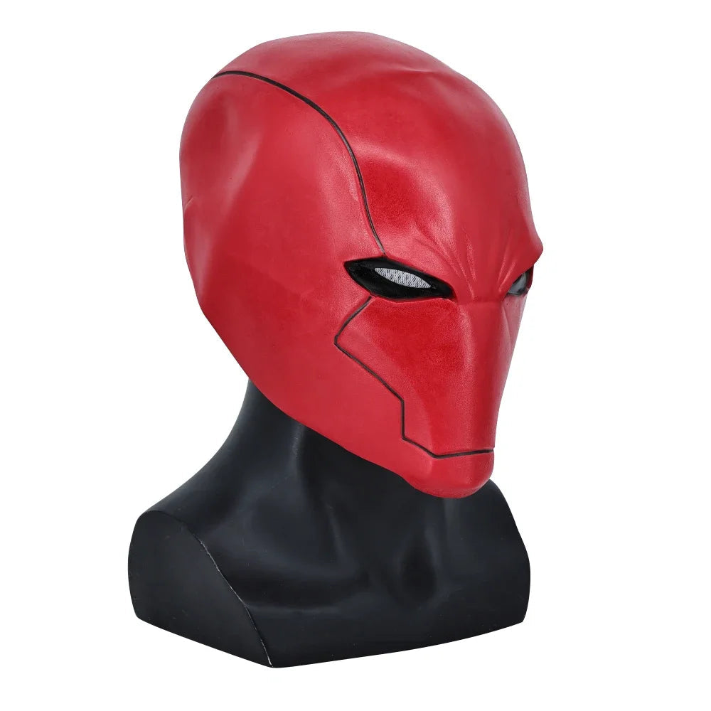Masque en Latex Red Hood pour Cosplay et Halloween – Surface Rouge Lisse avec Détails Noirs, Taille Unique Adulte