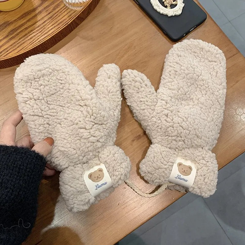 Mitaines en Peluche Sherpa Femme – Confort et Chaleur en Hiver, Taille Unique, Moufle Décontractée avec Cordon de Serrage 3