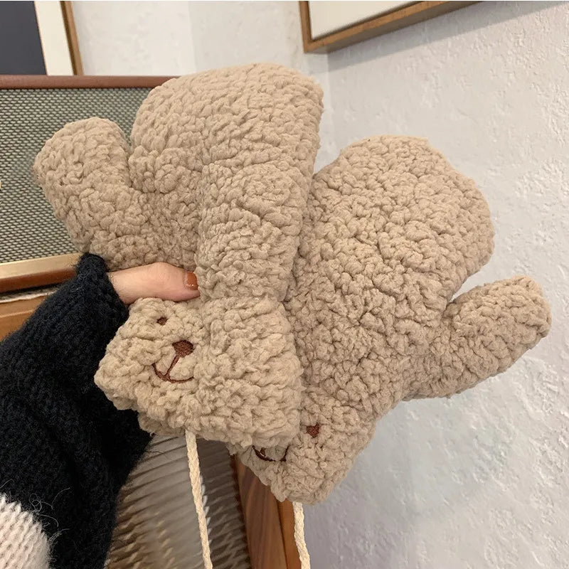 Mitaines en Peluche Sherpa Femme – Confort et Chaleur en Hiver, Taille Unique, Moufle Décontractée avec Cordon de Serrage 4