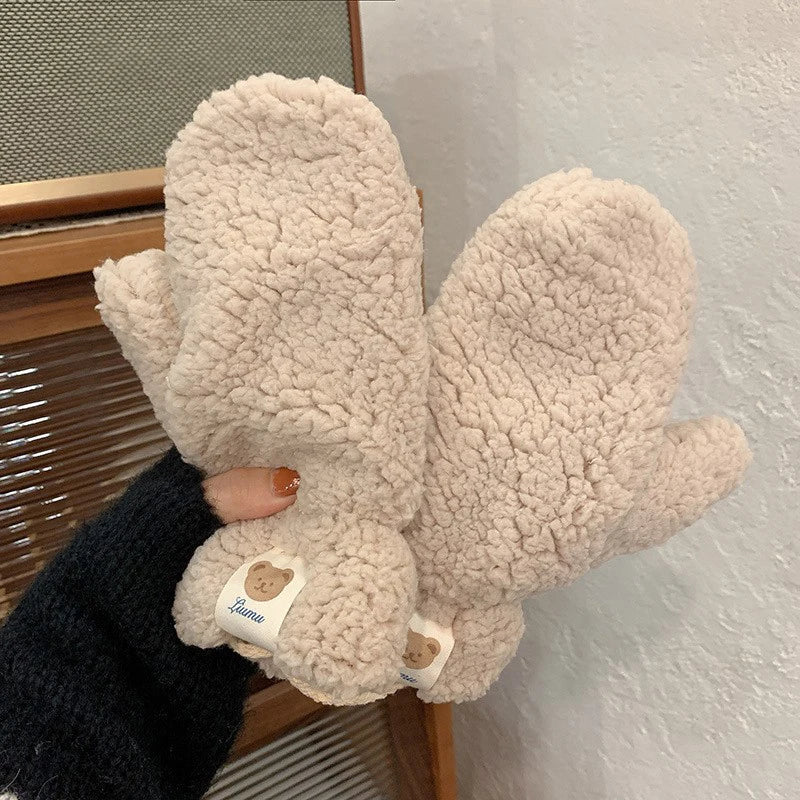Mitaines en Peluche Sherpa Femme – Confort et Chaleur en Hiver, Taille Unique, Moufle Décontractée avec Cordon de Serrage 5