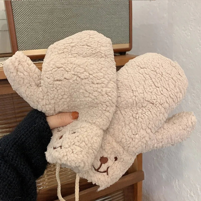 Mitaines en Peluche Sherpa Femme – Confort et Chaleur en Hiver, Taille Unique, Moufle Décontractée avec Cordon de Serrage 6