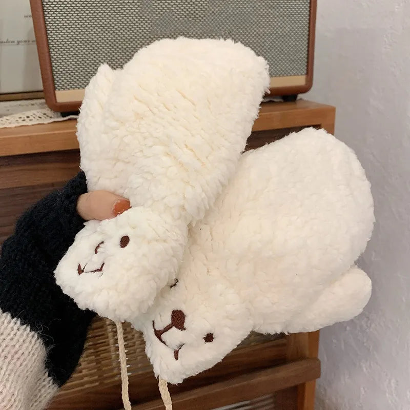 Mitaines en Peluche Sherpa Femme – Confort et Chaleur en Hiver, Taille Unique, Moufle Décontractée avec Cordon de Serrage 7
