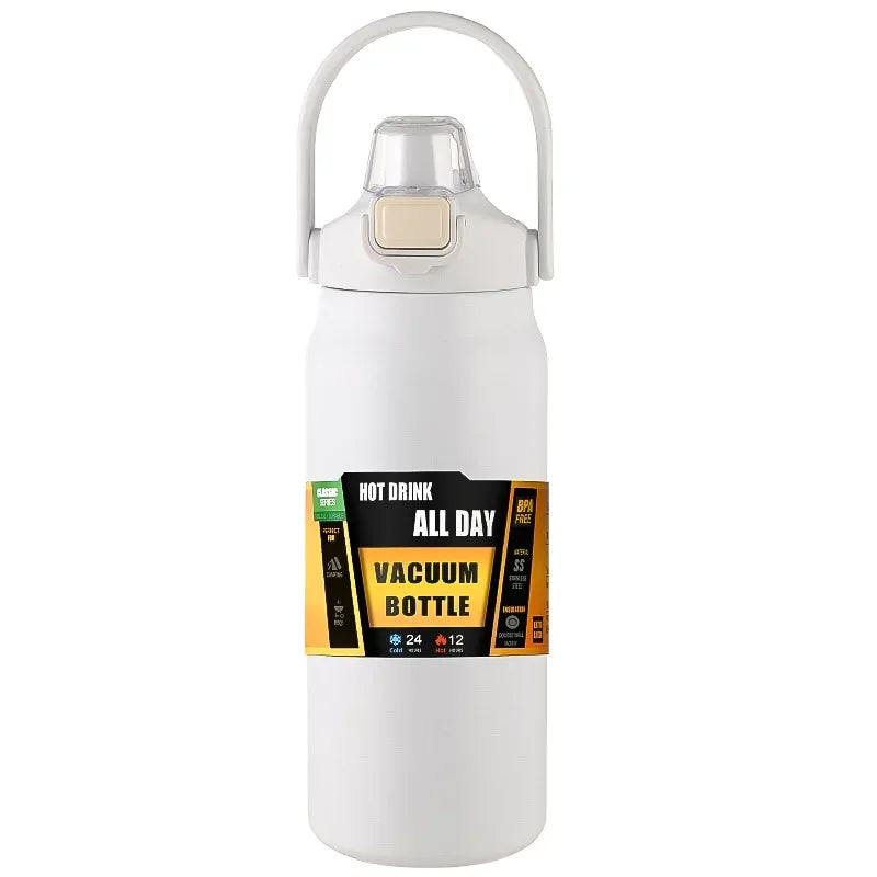 Mug Thermos en Acier Inoxydable 800ml avec Paille - Flacon Isotherme Portable pour Boissons Chaudes et Froides