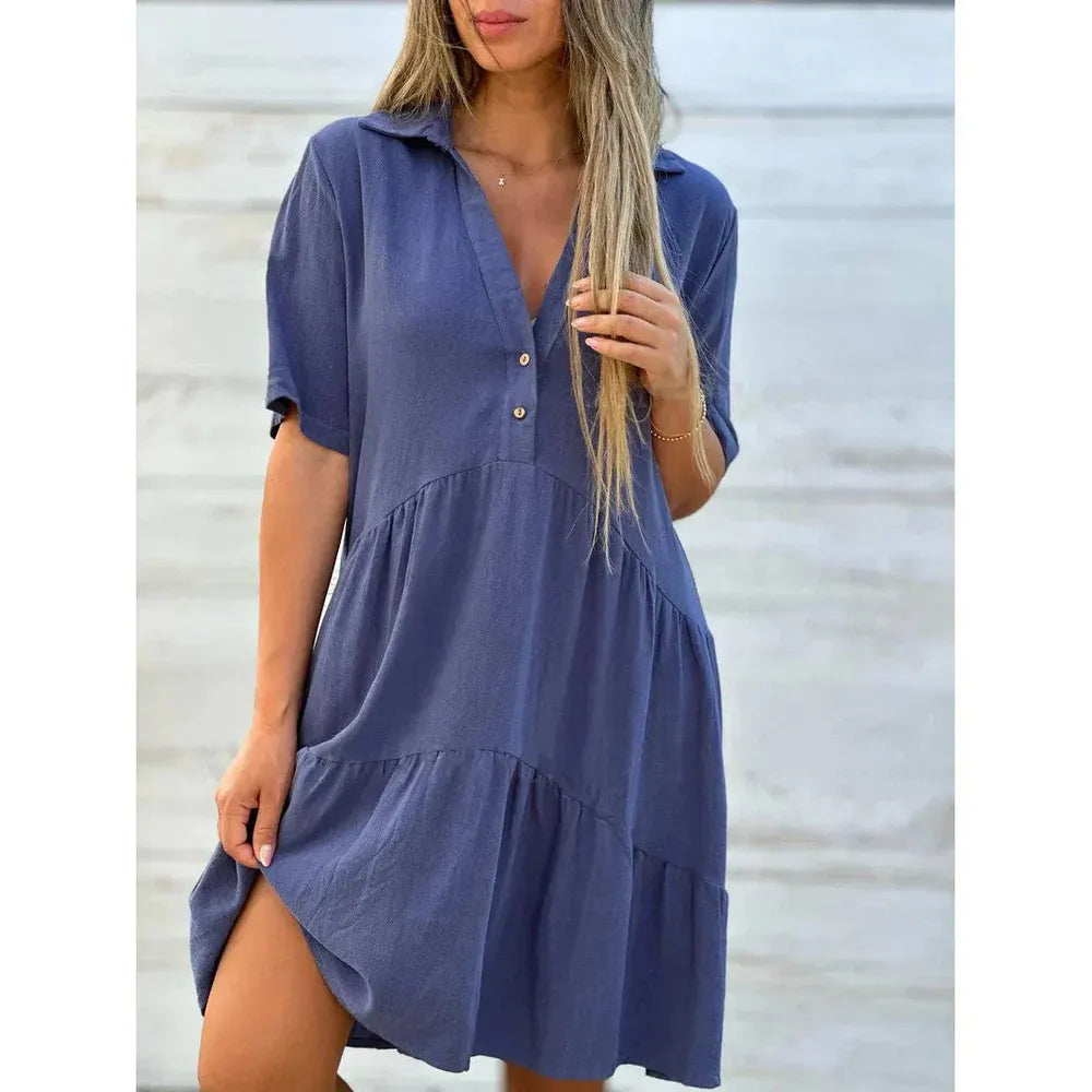 Robe d'Été Femme Chic avec Décolleté en V et Boutons – Robe Longue Légère pour l'Été