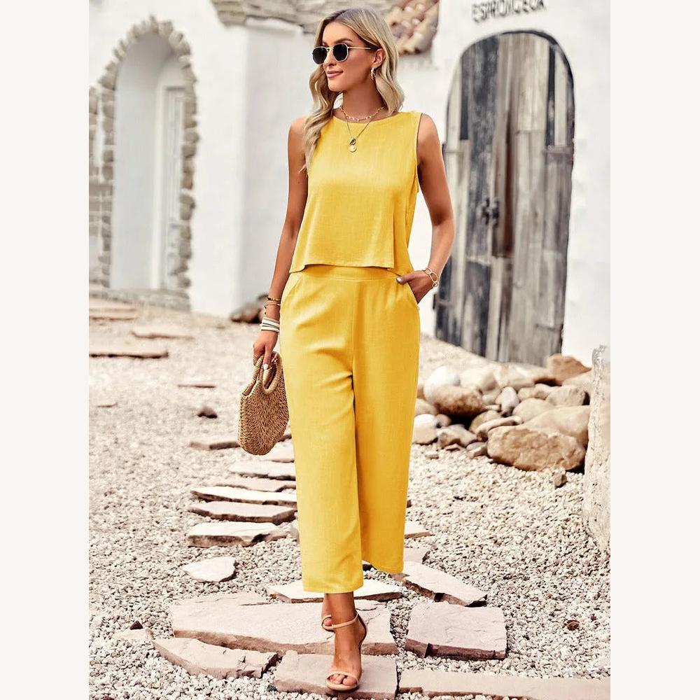 Combinaison Femme Chic Sans Manches à Jambes Larges – Élégante et Légère pour l'Été