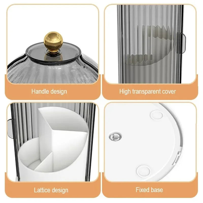 Transparent Rotating Cosmetic Organizer with Dustproof Lid for Brushes and Lipsticks