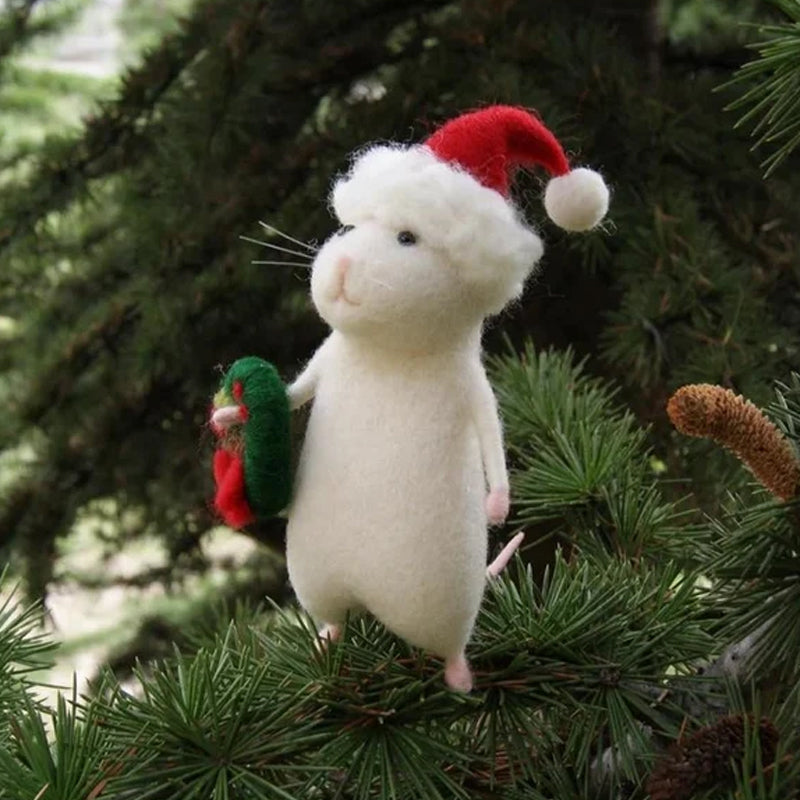 Ornement en Feutre de Souris Citrouille Fait Main – Décor Unique pour Halloween et Noël, 7,5 cm, Artisanat de Qualité