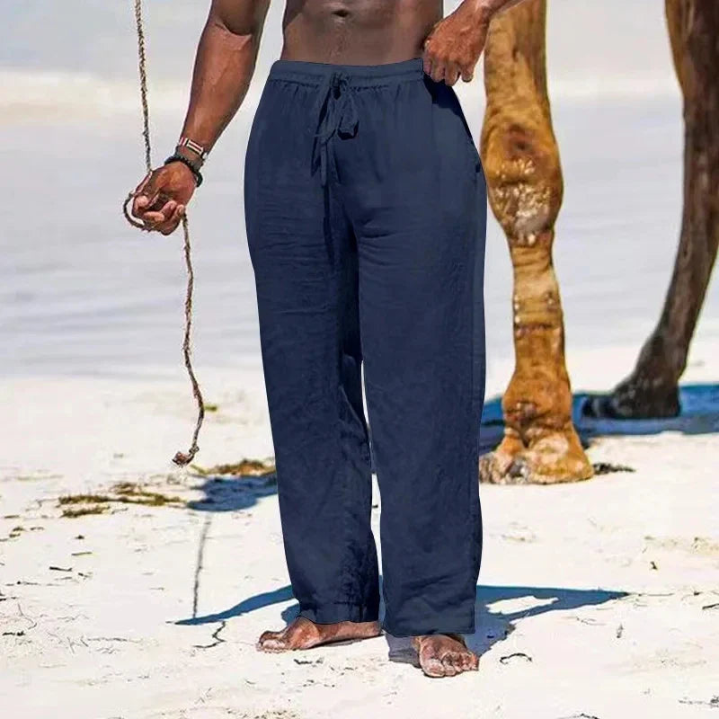 Pantalon Décontracté en Lin et Coton pour Hommes avec Taille Élastique – Léger et Respirant