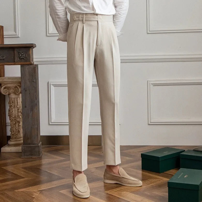 Pantalon Italien Pied-de-Poule Coupe Droite avec Plis Doubles – Taille 33