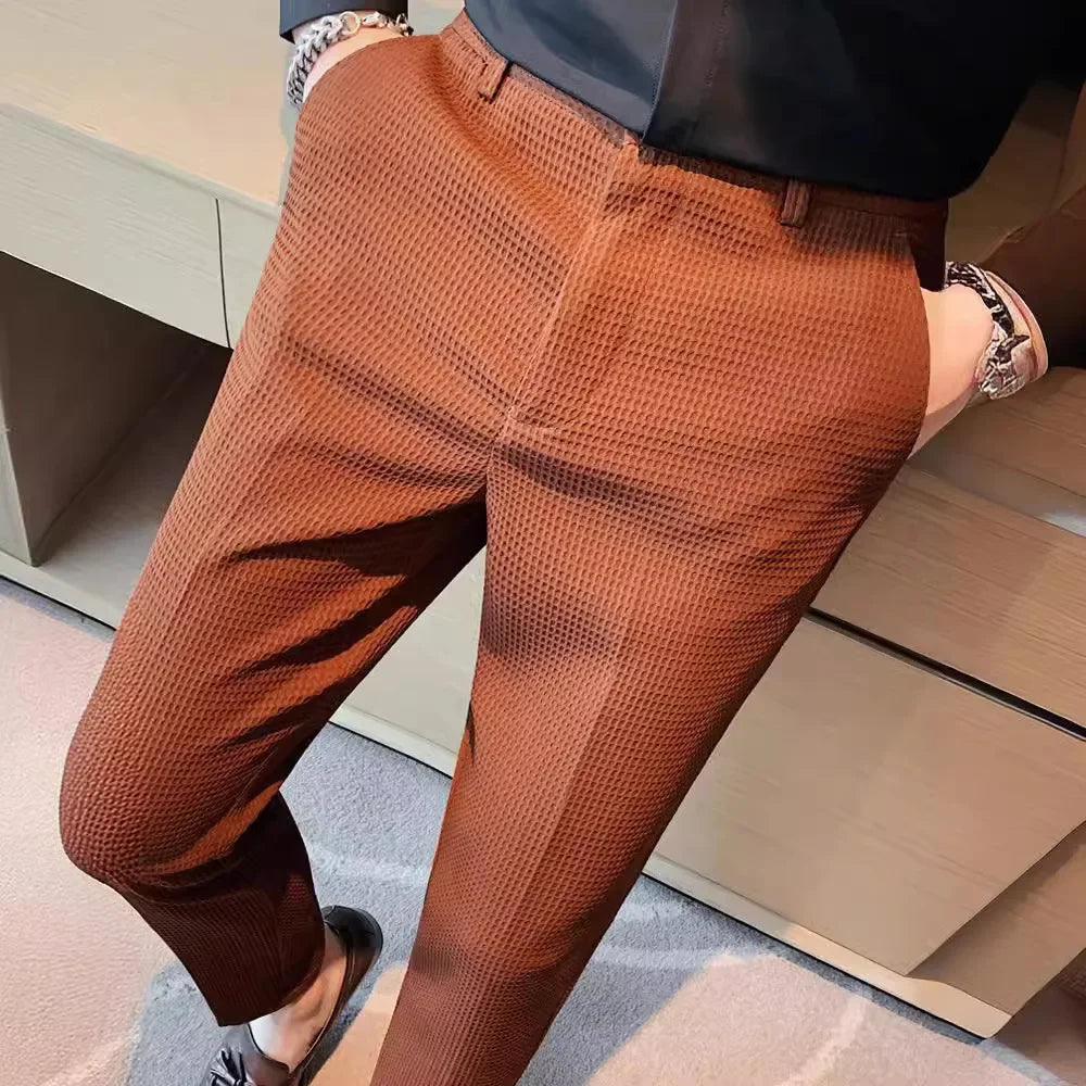 Pantalon à Carreaux pour Hommes en Tissu Respirant – Coupe Droite Élégante pour Bureau et Sorties