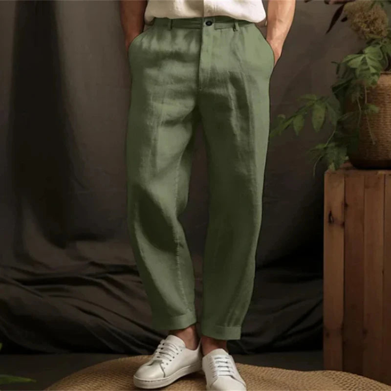 Pantalon en Lin Ample pour Hommes – Coupe Droite Vintage Respirante pour Printemps-Été