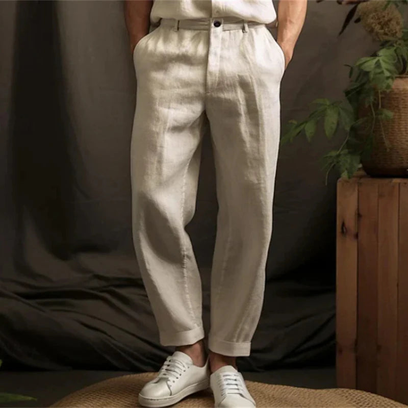 Pantalon en Lin Ample pour Hommes – Coupe Droite Vintage Respirante pour Printemps-Été