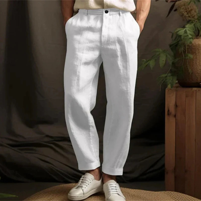 Pantalon en Lin Ample pour Hommes – Coupe Droite Vintage Respirante pour Printemps-Été