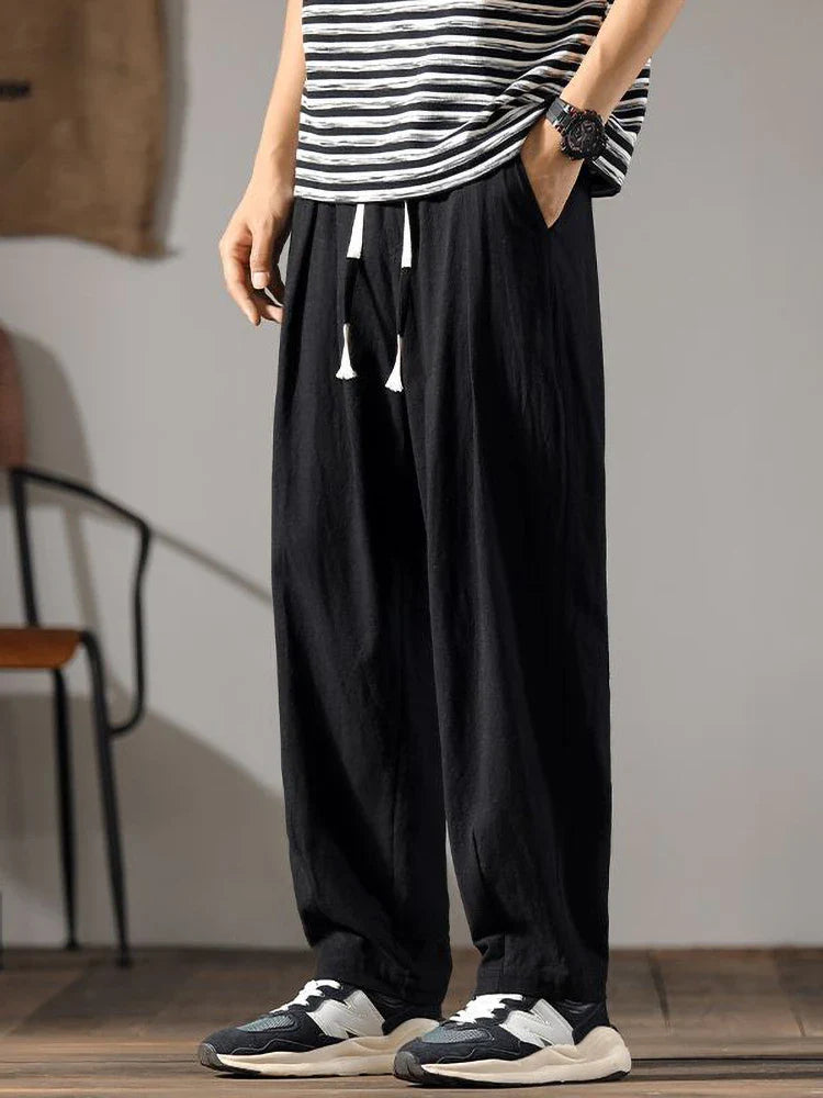 Pantalon en Lin et Coton pour Hommes – Coupe Réglable et Tissu Léger pour un Confort Optimal