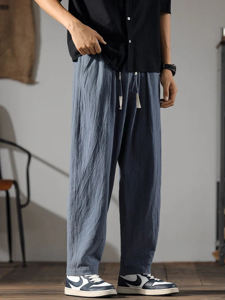 Pantalon en Lin et Coton pour Hommes – Coupe Réglable et Tissu Léger pour un Confort Optimal