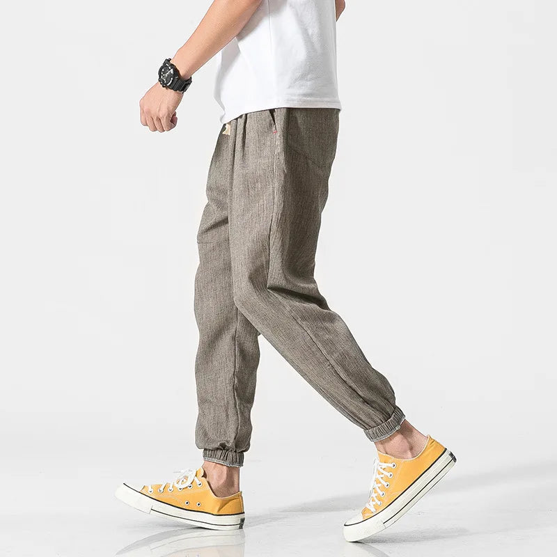 Pants Casual Harem in Linen and Cotton for Men – Lightweight, Loose and Comfortable, Elastic Waist