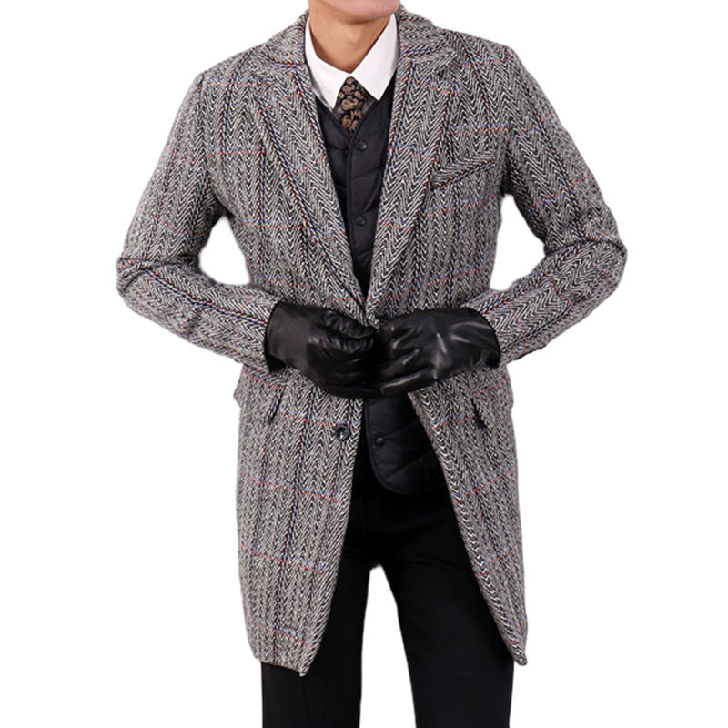 Padded Overcoat for Men in Polyester - Fitted Long Coat with Side Pockets