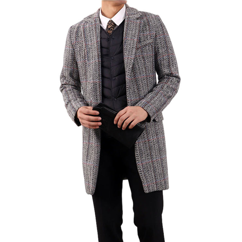 Padded Overcoat for Men in Polyester - Fitted Long Coat with Side Pockets