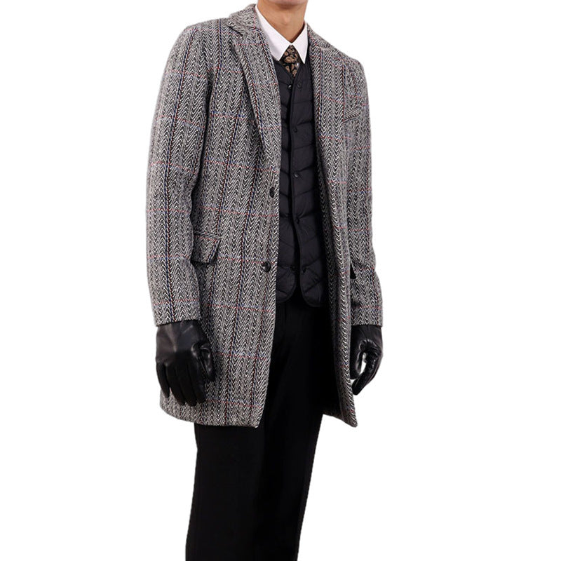 Padded Overcoat for Men in Polyester - Fitted Long Coat with Side Pockets