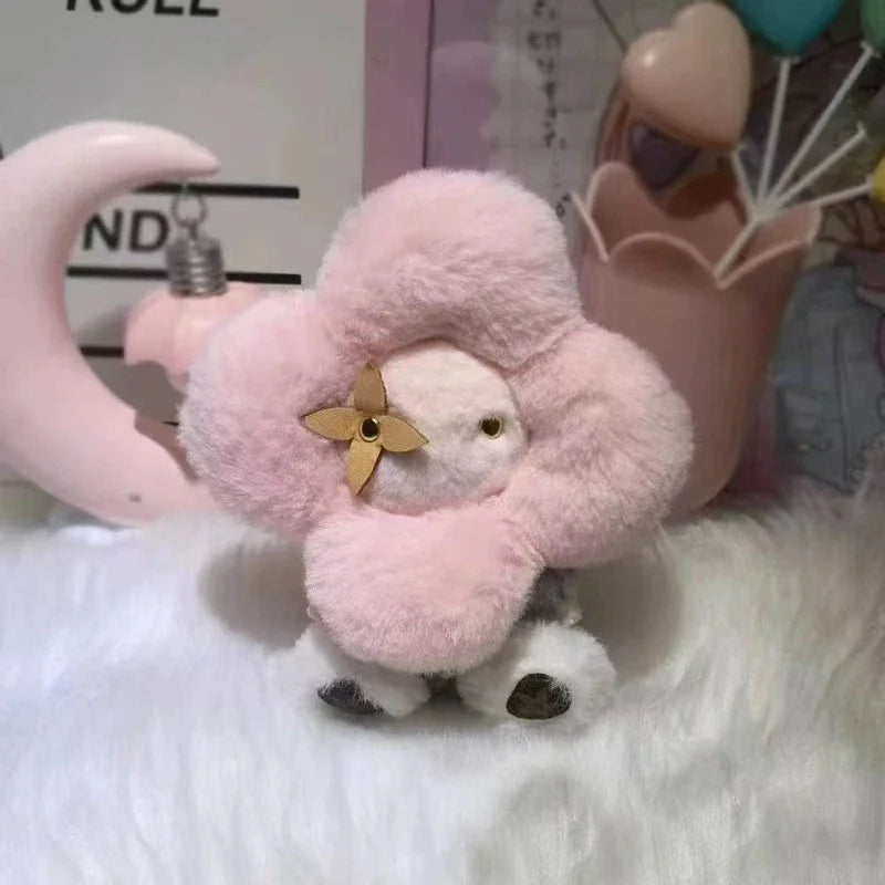 Pendentif en Peluche Tournesol avec Pétales Roses pour Sacs à Main et Clés – Accessoire Doux et Trendy