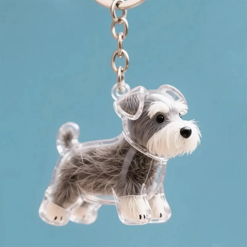 Pendentif en Résine Transparent avec Poils de Chien – Porte-clés et Charme de Sac Élégant et Compact