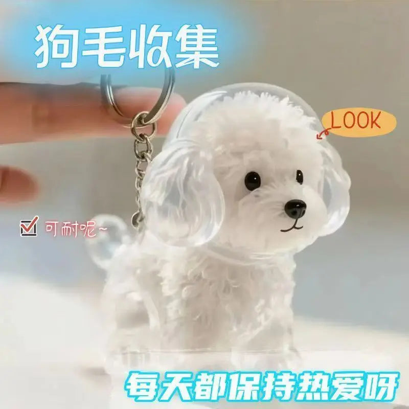 Pendentif en Résine Transparent avec Poils de Chien – Porte-clés et Charme de Sac Élégant et Compact