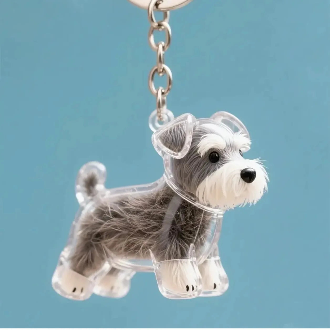 Pendentif en Résine Transparent avec Poils de Chien – Porte-clés et Charme de Sac Élégant et Compact