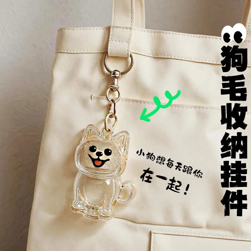 Pendentif en Résine Transparent avec Poils de Chien – Porte-clés et Charme de Sac Élégant et Compact