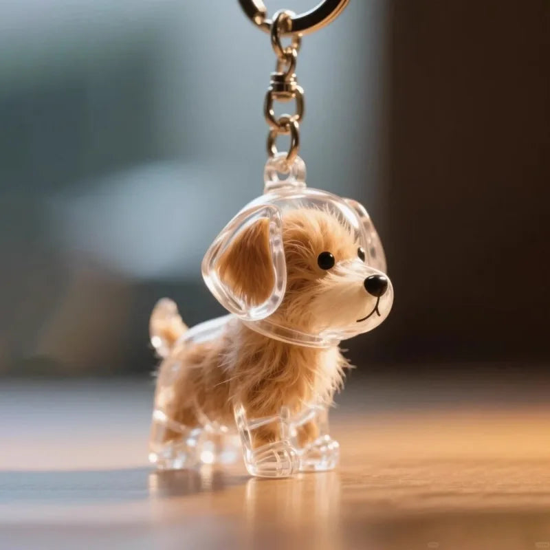 Pendentif en Résine Transparent avec Poils de Chien – Porte-clés et Charme de Sac Élégant et Compact