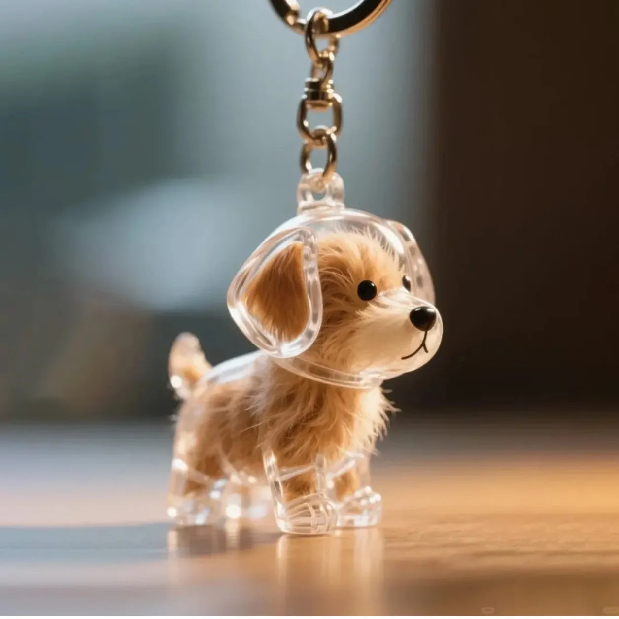 Pendentif en Résine Transparent avec Poils de Chien – Porte-clés et Charme de Sac Élégant et Compact