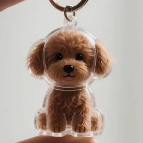 Pendentif en Résine Transparent avec Poils de Chien – Porte-clés et Charme de Sac Élégant et Compact