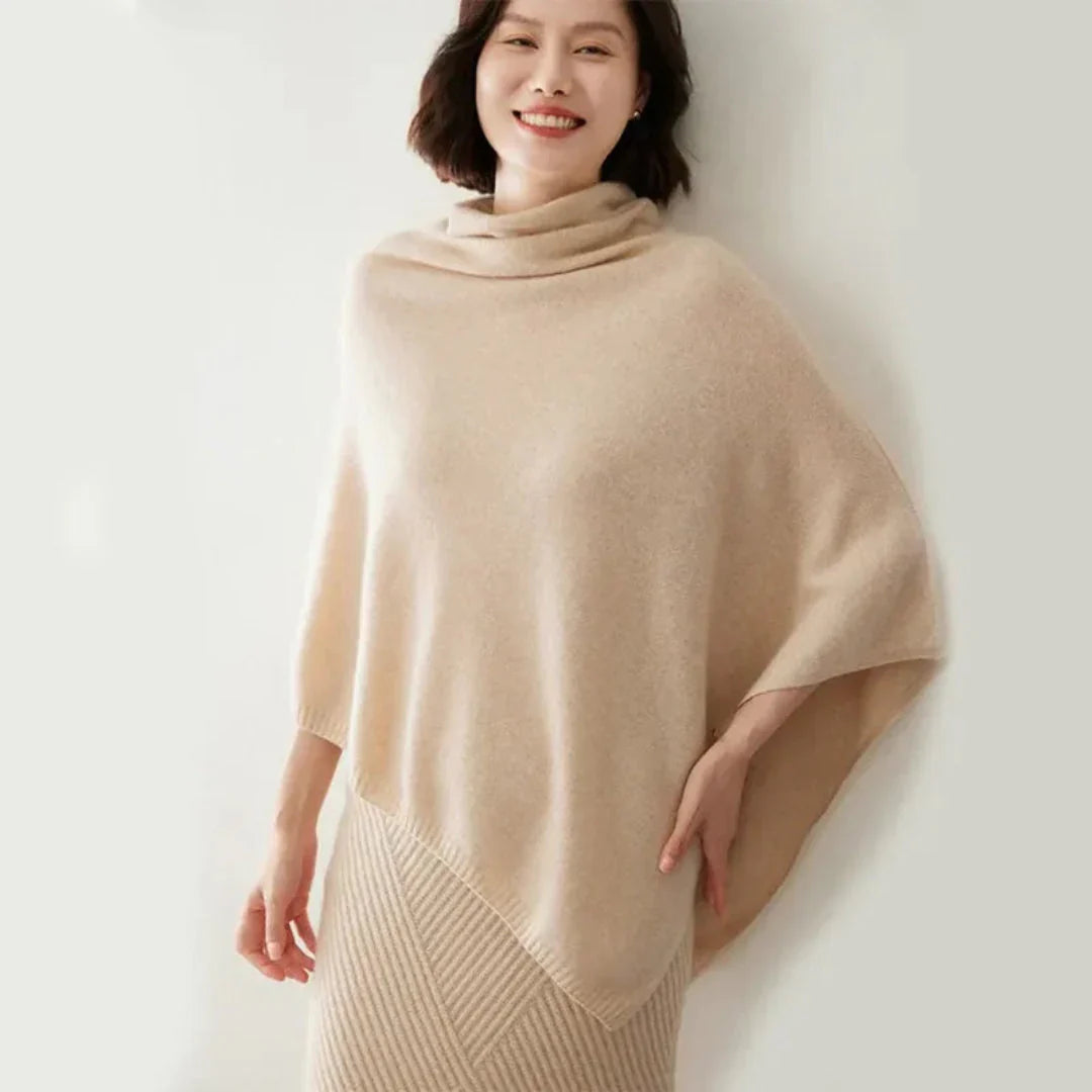 Poncho Femme en Laine Douce avec Col Roulé et Ourlet Pointu – Idéal pour la Superposition en Automne et Hiver 1