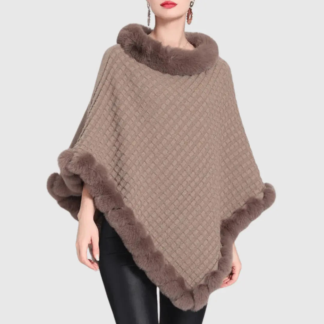 Poncho en Acrylique Doux avec Col Bénitier et Bordure en Fausse Fourrure – Taille Unique 3