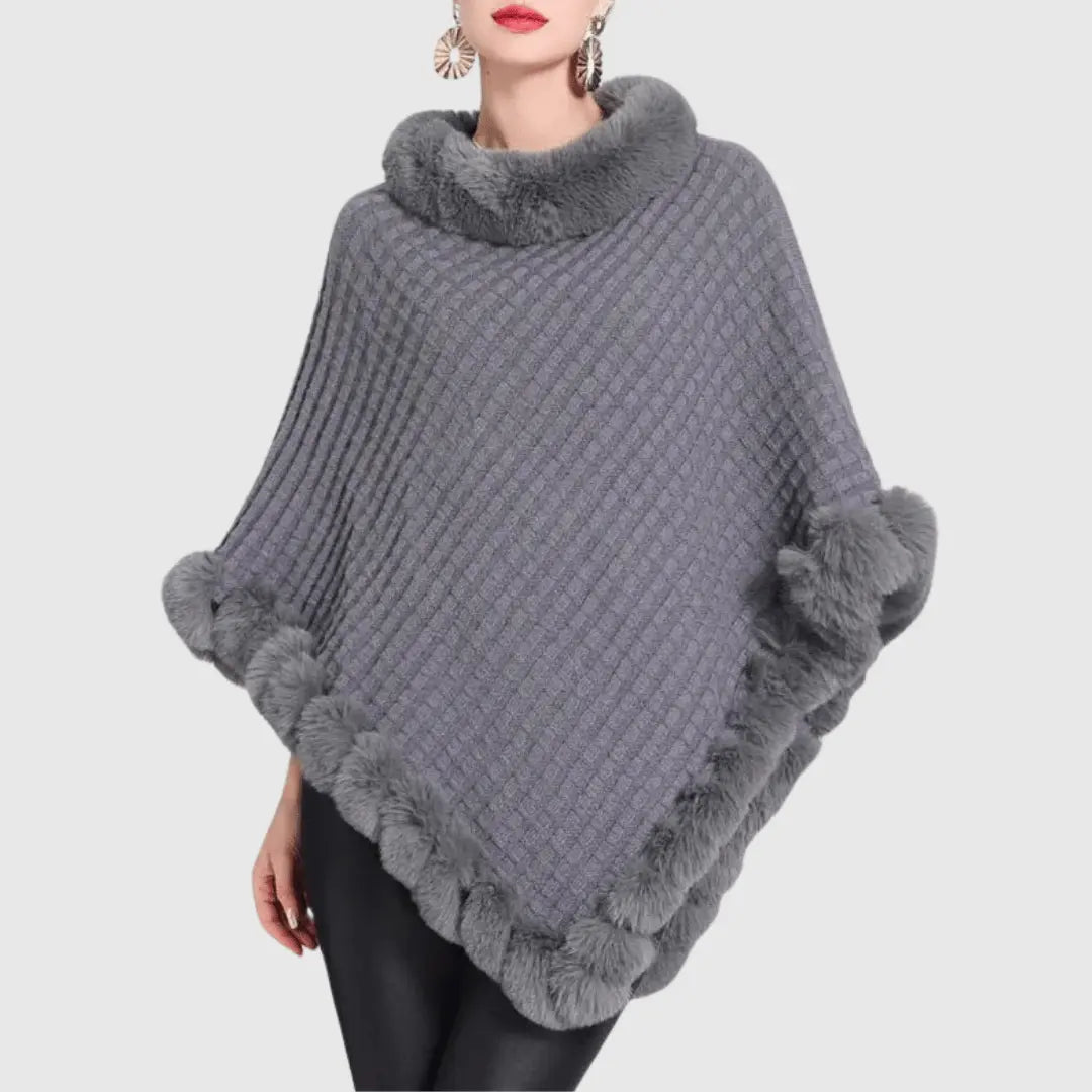 Poncho en Acrylique Doux avec Col Bénitier et Bordure en Fausse Fourrure – Taille Unique 4