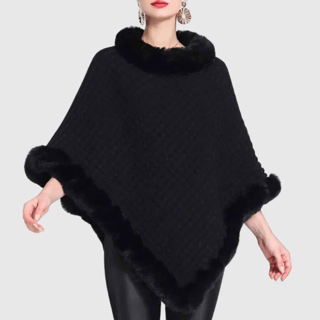 Poncho en Acrylique Doux avec Col Bénitier et Bordure en Fausse Fourrure – Taille Unique 5