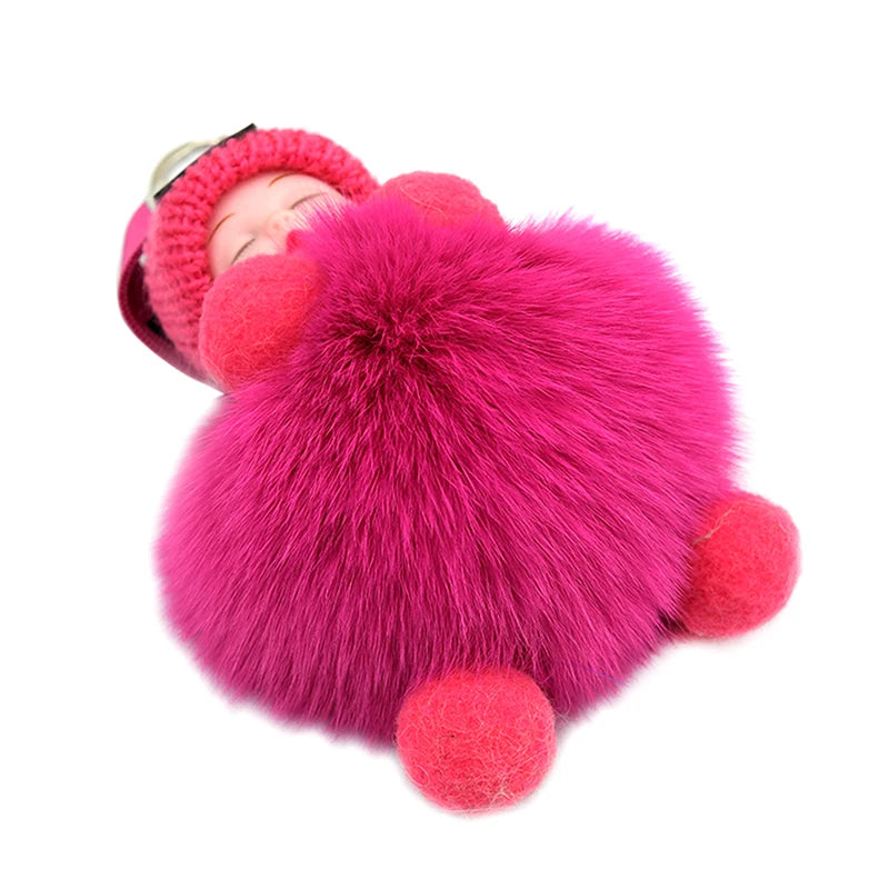 Porte-Clés Bébé Endormi en Peluche avec Chapeau Tricoté et Sangle Love – Accessoire Mignon pour Sacs et Clés