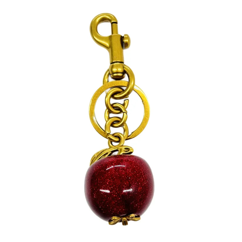 Porte-Clés Cerise Rouge avec Fermoir de Homard et Feuille d'Or – Accessoire Élégant pour Sacs et Clés