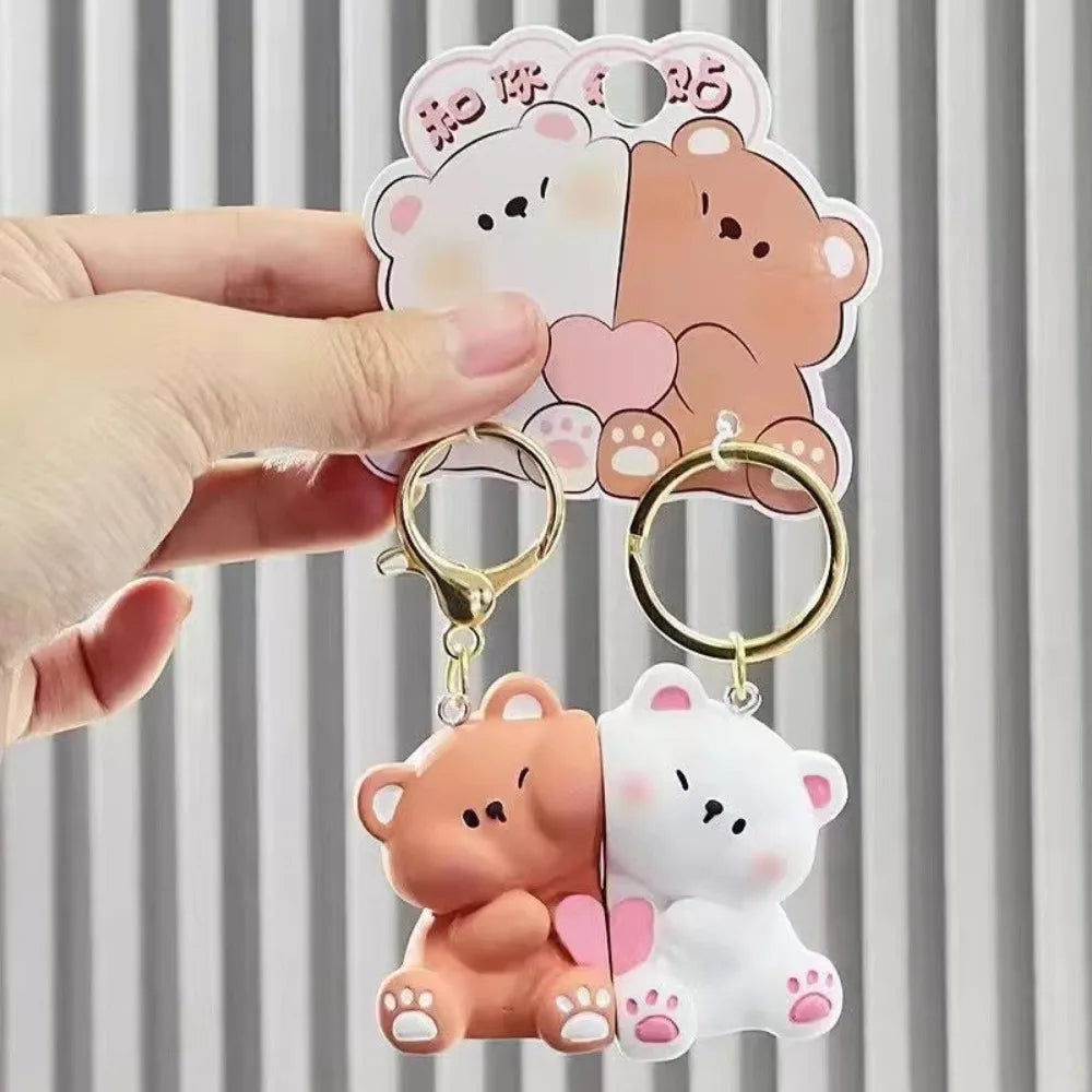 Porte-Clés Magnétique Couple Ours en Résine Kawaii pour Clés et Sacs – Accessoire Pratique et Adorable